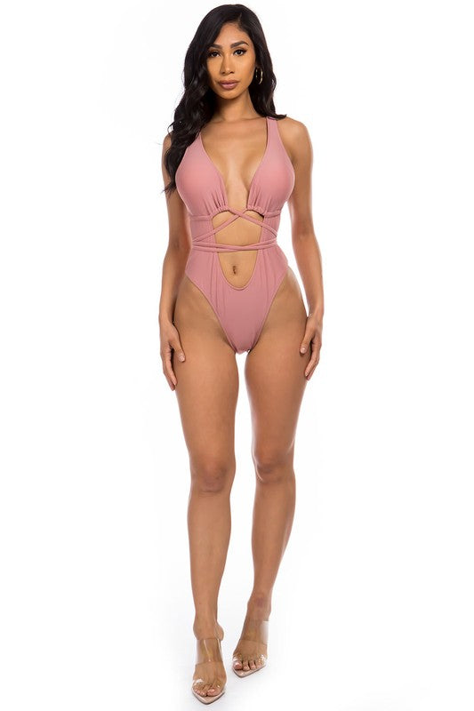 ONE-PIECE OPEN CUT FRONT WITH STRING WRAPPING