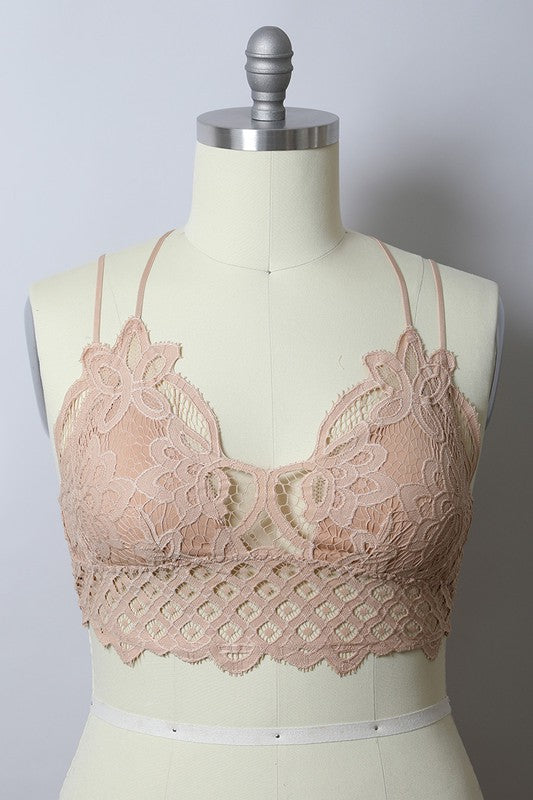 X Large Padded Crochet Lace Longline Bralette