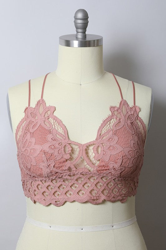 X Large Padded Crochet Lace Longline Bralette