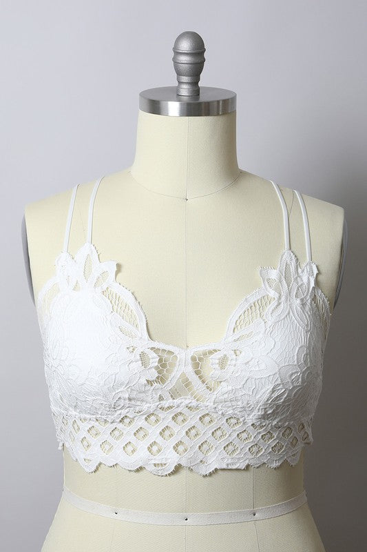 X Large Padded Crochet Lace Longline Bralette