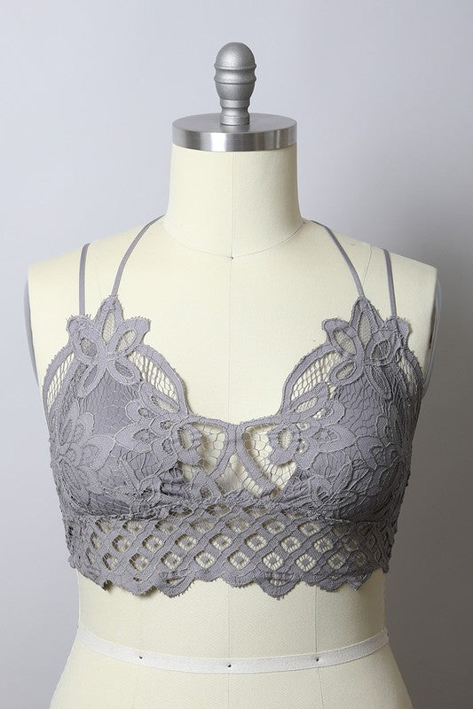 X Large Padded Crochet Lace Longline Bralette