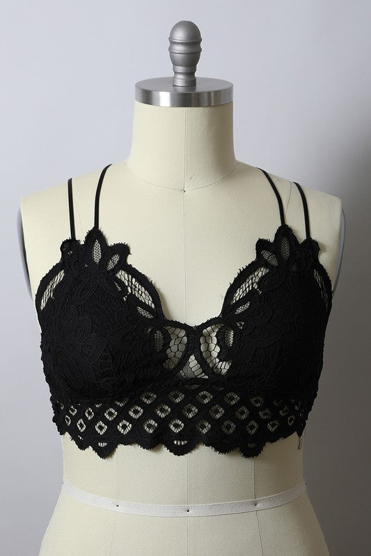 X Large Padded Crochet Lace Longline Bralette