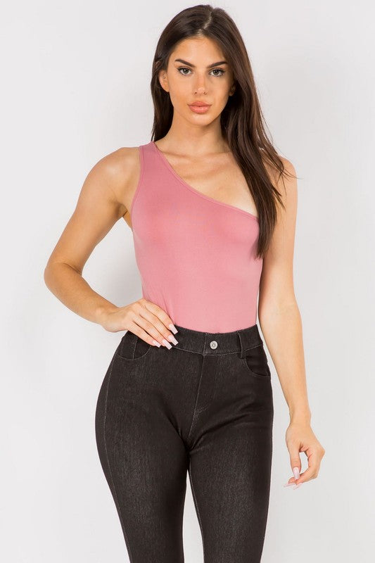 One Shoulder Asymmetrical Tank Bodysuit