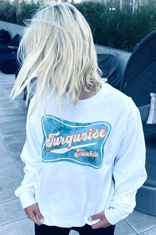 TURQUOISE JUNKIE GRAPHIC PLUS SIZE SWEATSHIRT