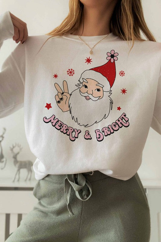 MERRY AND BRIGHT SANTA GRAPHIC SWEATSHIRT