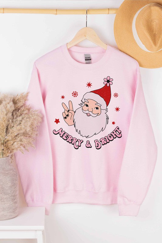 MERRY AND BRIGHT SANTA GRAPHIC SWEATSHIRT