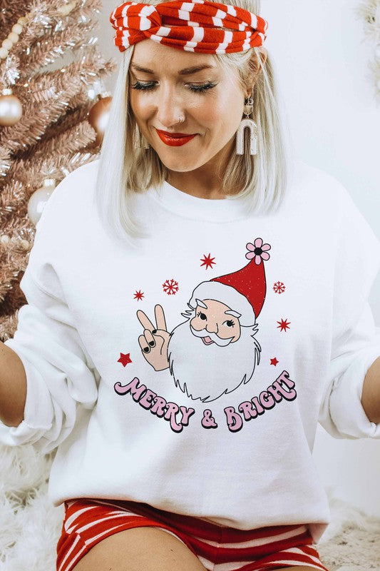 MERRY AND BRIGHT SANTA GRAPHIC SWEATSHIRT