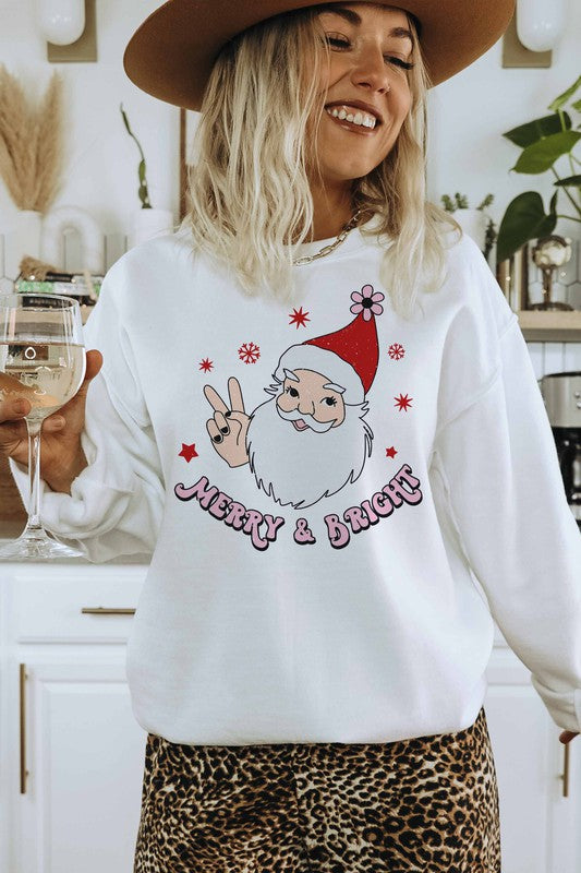 MERRY AND BRIGHT SANTA GRAPHIC SWEATSHIRT