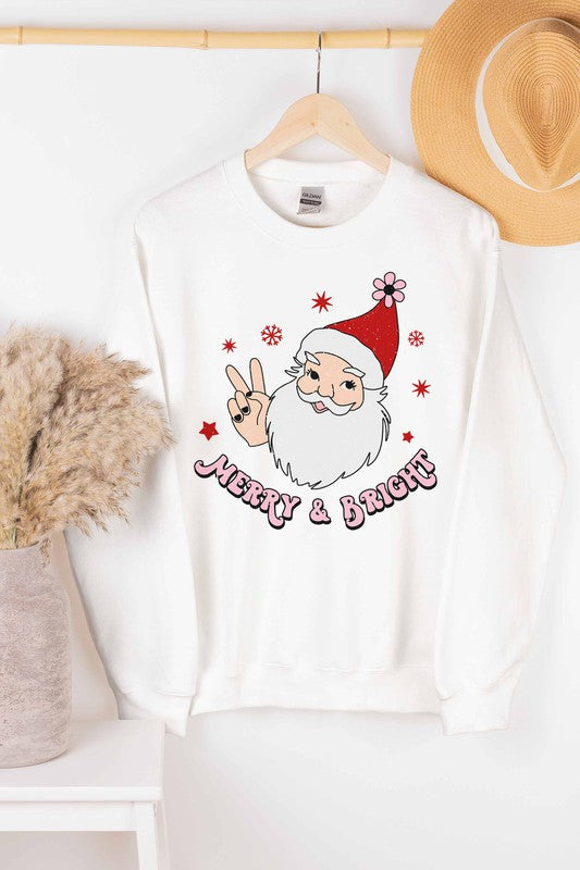 MERRY AND BRIGHT SANTA GRAPHIC SWEATSHIRT