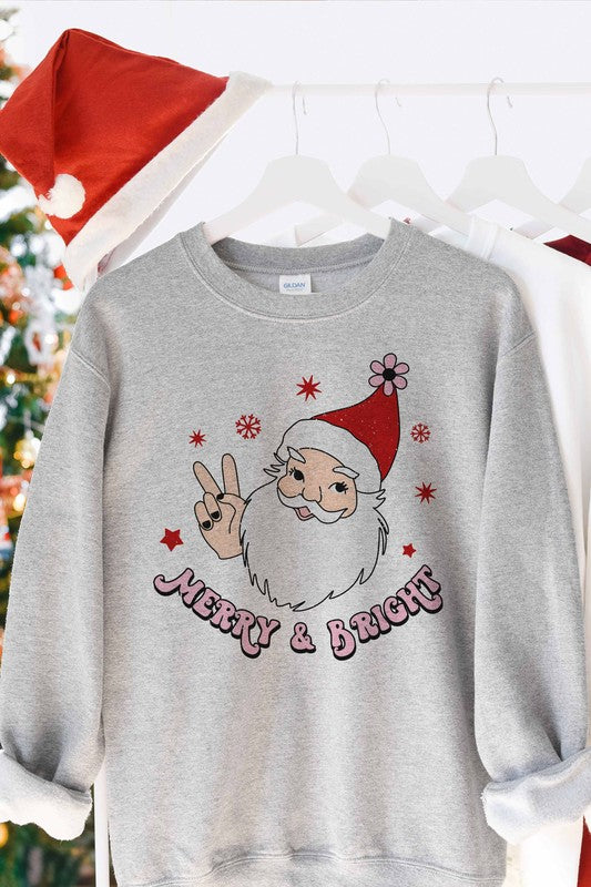 MERRY AND BRIGHT SANTA GRAPHIC SWEATSHIRT