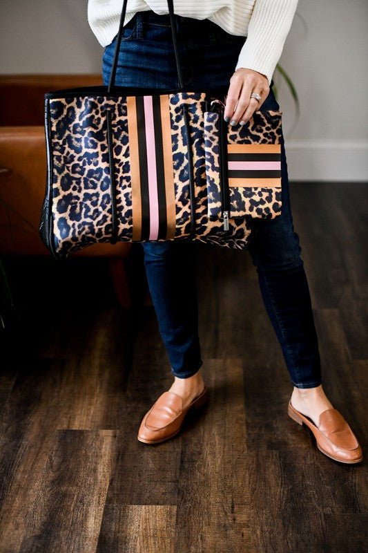 Sierra   Pink Stripe Leopard Neoprene Bag