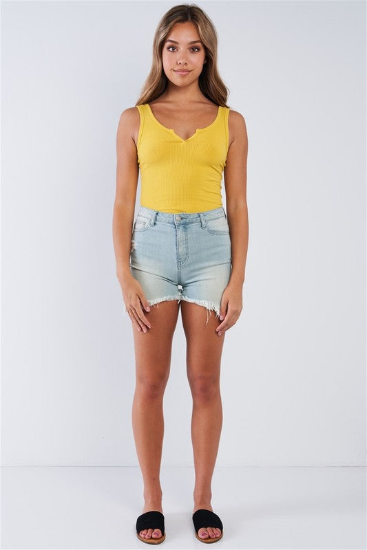 Mustard Yellow Ribbed Tank Top Bodysuit