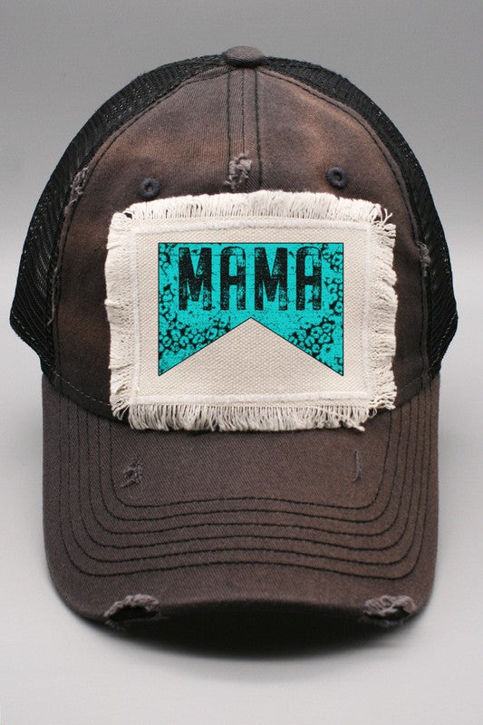 Turquoise Leopard Mama Patch Trucker Hat