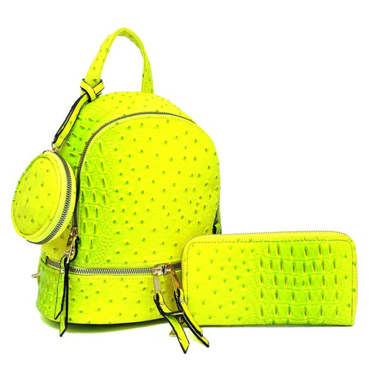 Ostrich Croc Neon 3 in 1 Convertible Backpack