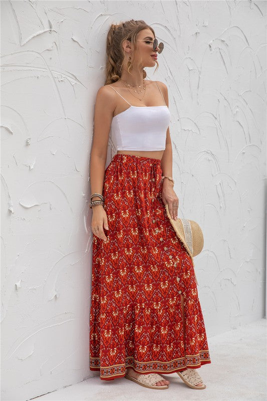 Womens Print Maxi Skirt