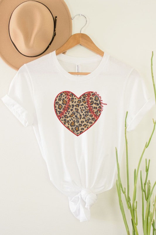 Baseball Leopard Heart Graphic Tee