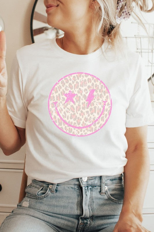 Star n Lightning Leopard Smiley Graphic Tee