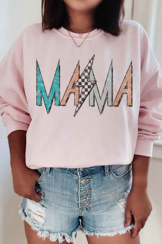 CHECKER LIGHTNING MAMA GRAPHIC SWEATSHIRT