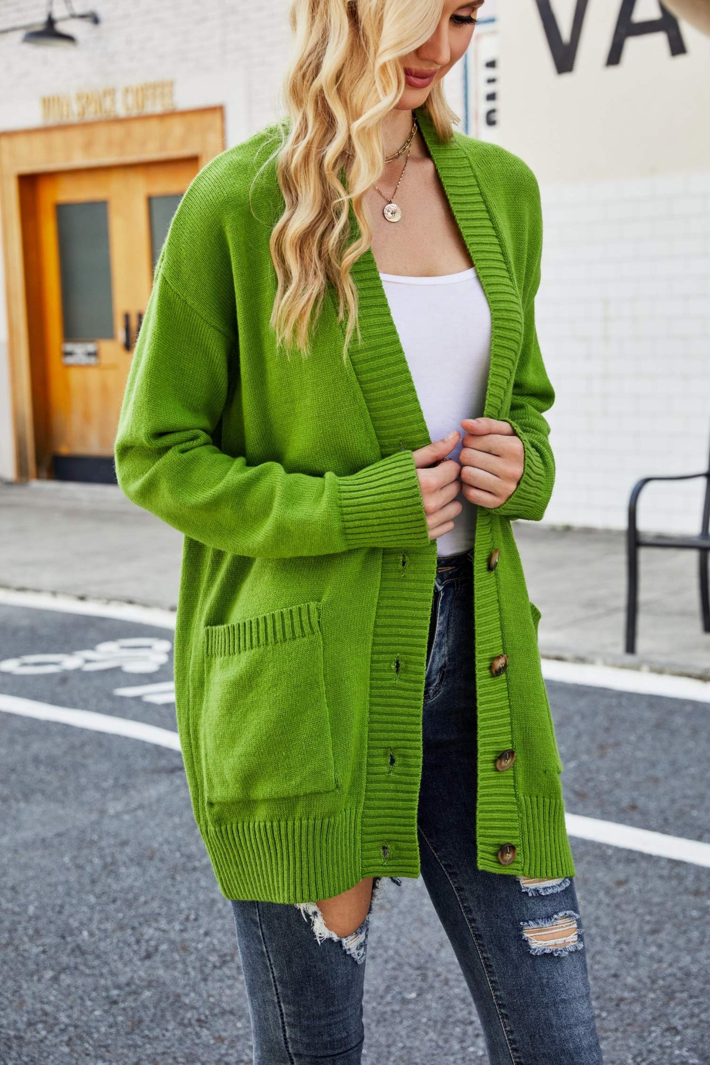 Ribbed Trim Dropped Shoulder Pocketed Cardigan