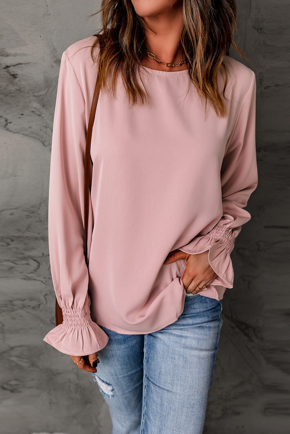 Round Neck Flounce Sleeve Top