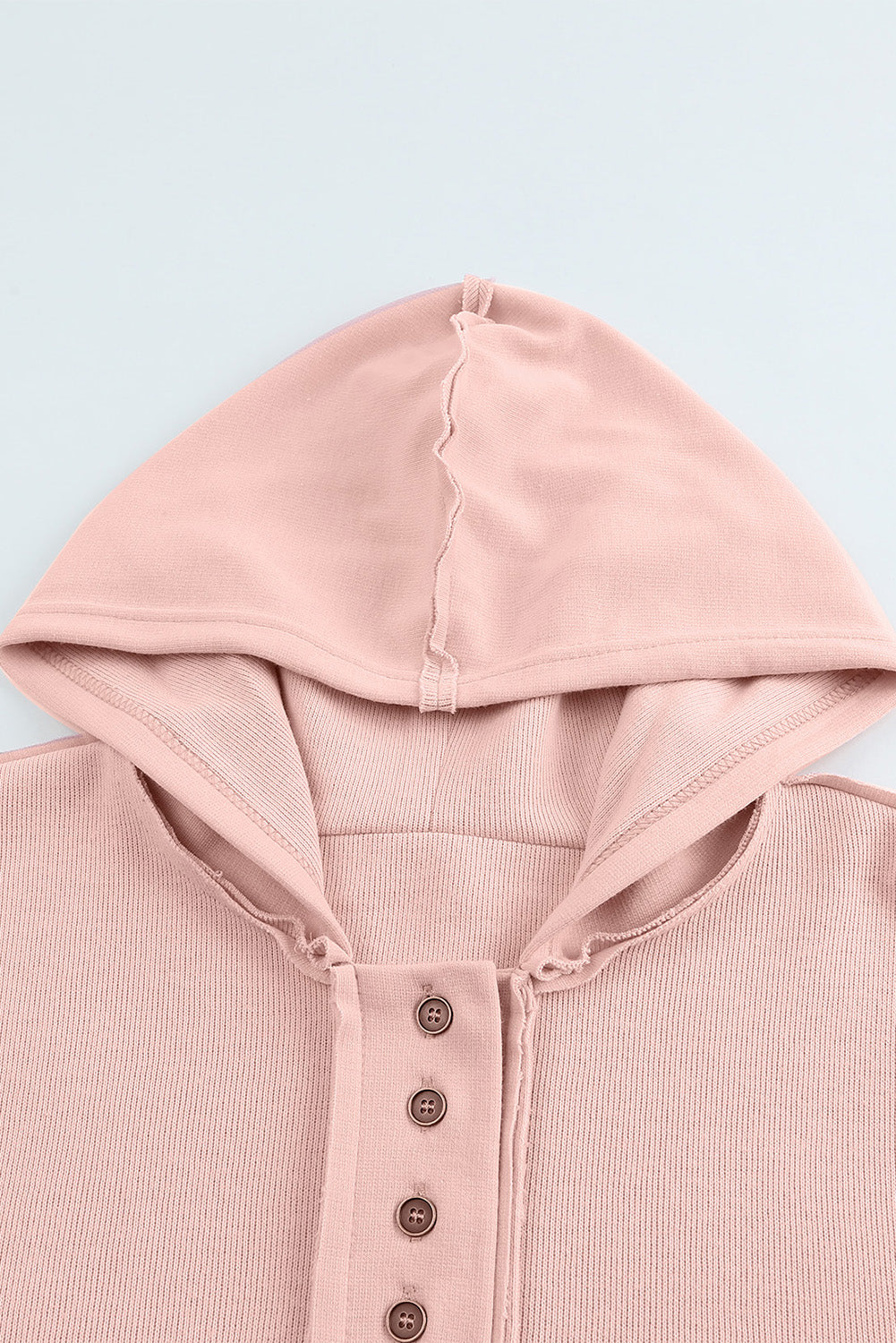 Quarter-Button Exposed Seam Dropped Shoulder Hoodie