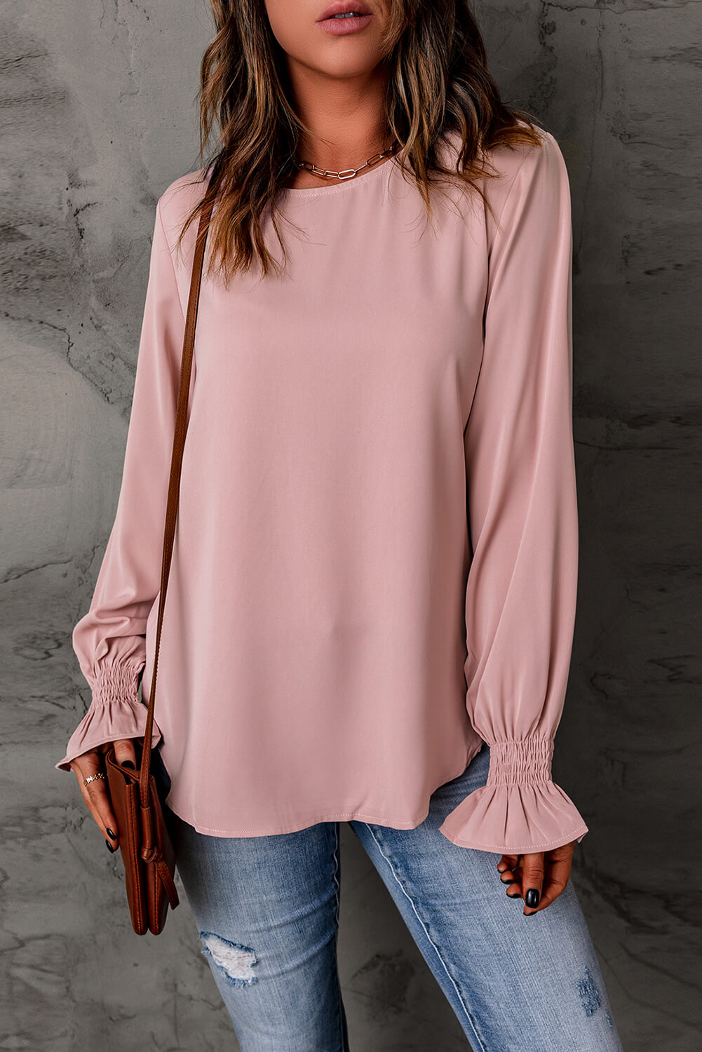 Round Neck Flounce Sleeve Top