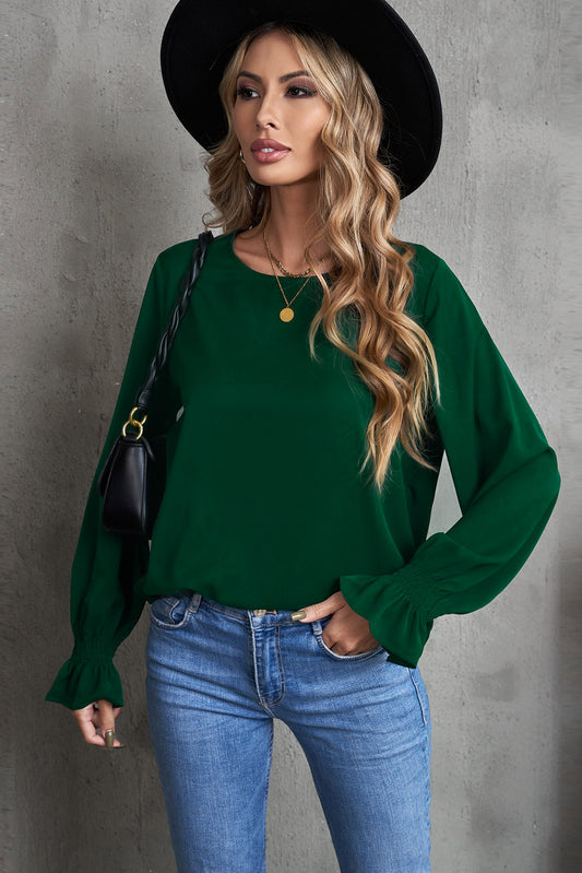 Round Neck Flounce Sleeve Top