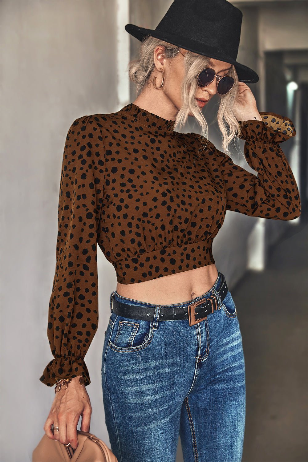 Animal Print Tie-Back Cropped Blouse - Wicked Felina Boutique