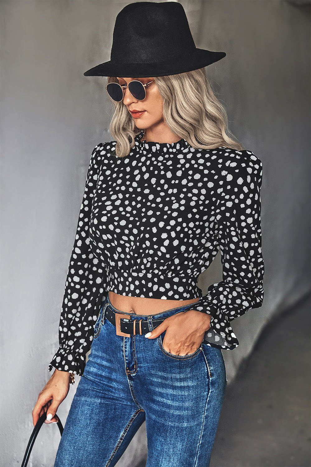 Animal Print Tie-Back Cropped Blouse - Wicked Felina Boutique