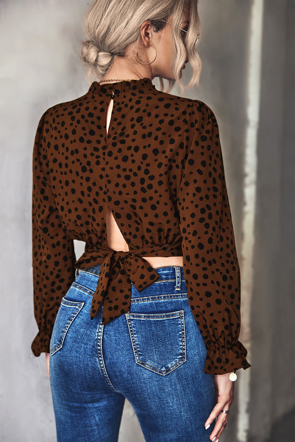 Animal Print Tie-Back Cropped Blouse - Wicked Felina Boutique