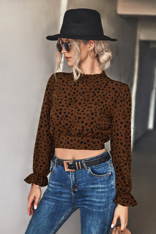 Animal Print Tie-Back Cropped Blouse - Wicked Felina Boutique