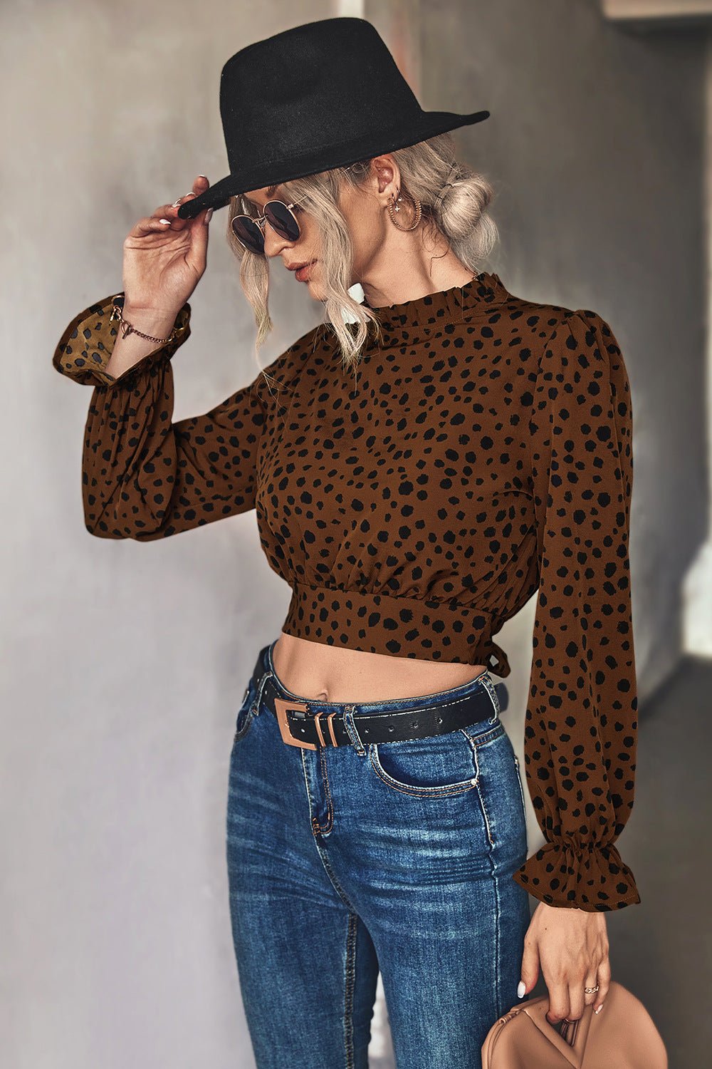 Animal Print Tie-Back Cropped Blouse - Wicked Felina Boutique