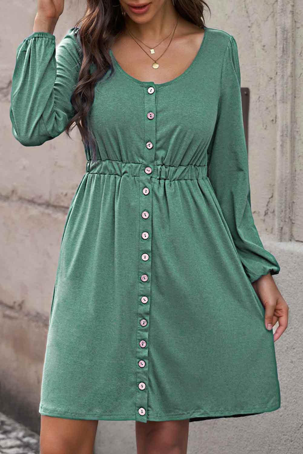 Scoop Neck Empire Waist Long Sleeve Mini Dress - Wicked Felina Boutique